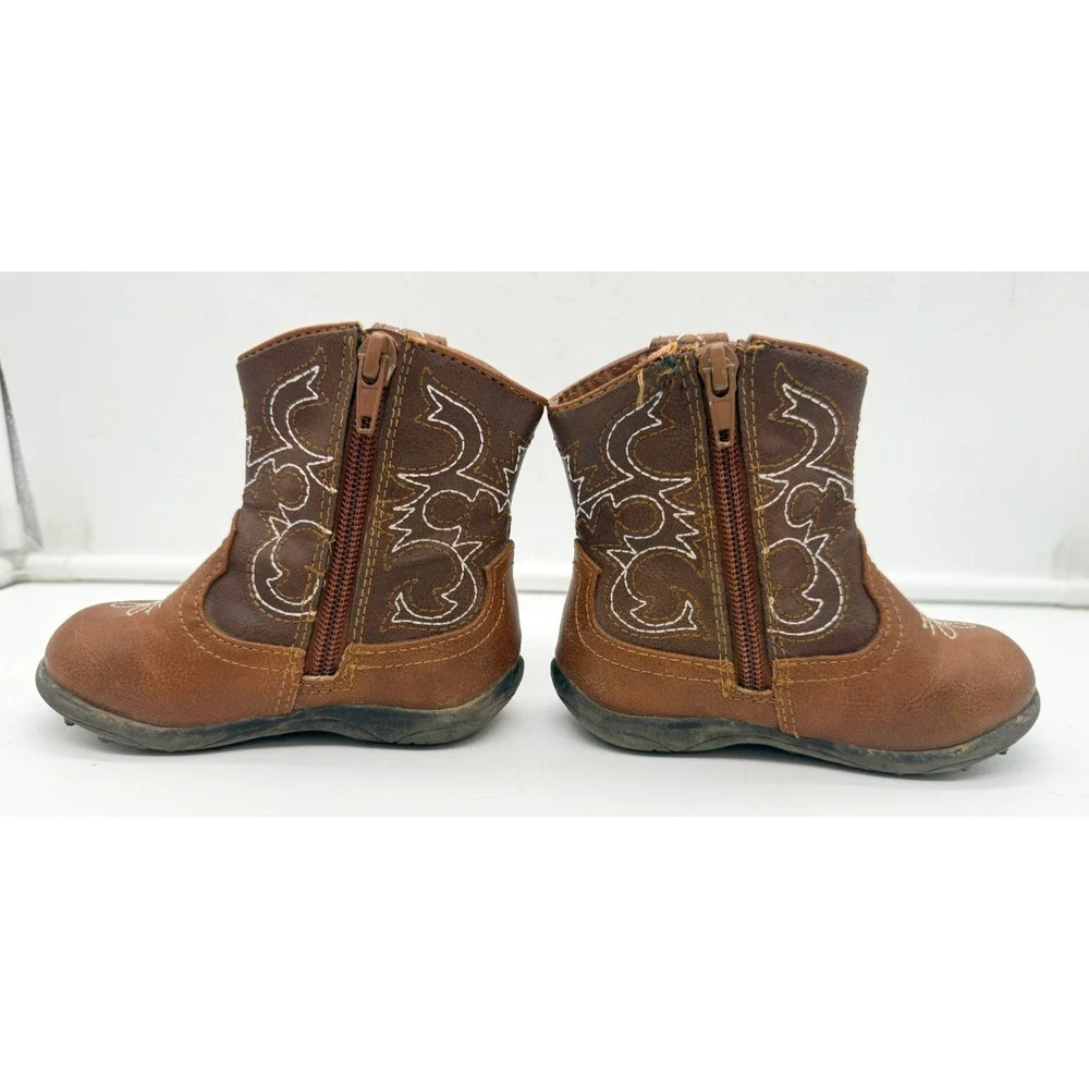 Wonder Nation Cowboy Boots Western Brown Faux Leather Side Zip | Toddler Size 6